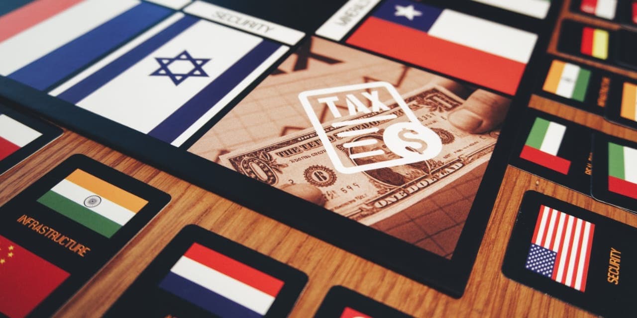 TAX space with game currency and country cards